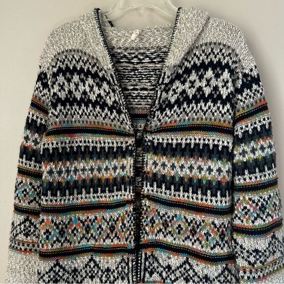 RAGA Boho Southwestern Hooded Cream Multi Color Duster Sweater Size M - Picture 4 of 11